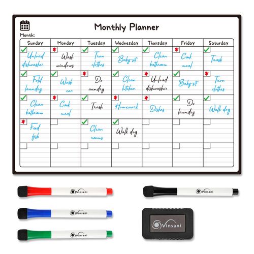 Vinsani Monthly Planner (including 4x Markers & 1x Eraser)