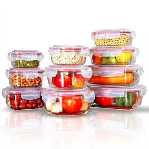 Vinsani Glass Food Containers With Lids (10 Pack - Rectangle/Round/Square) BPA-Free, Oven/Dishwasher/Freezer/Microwave Safe